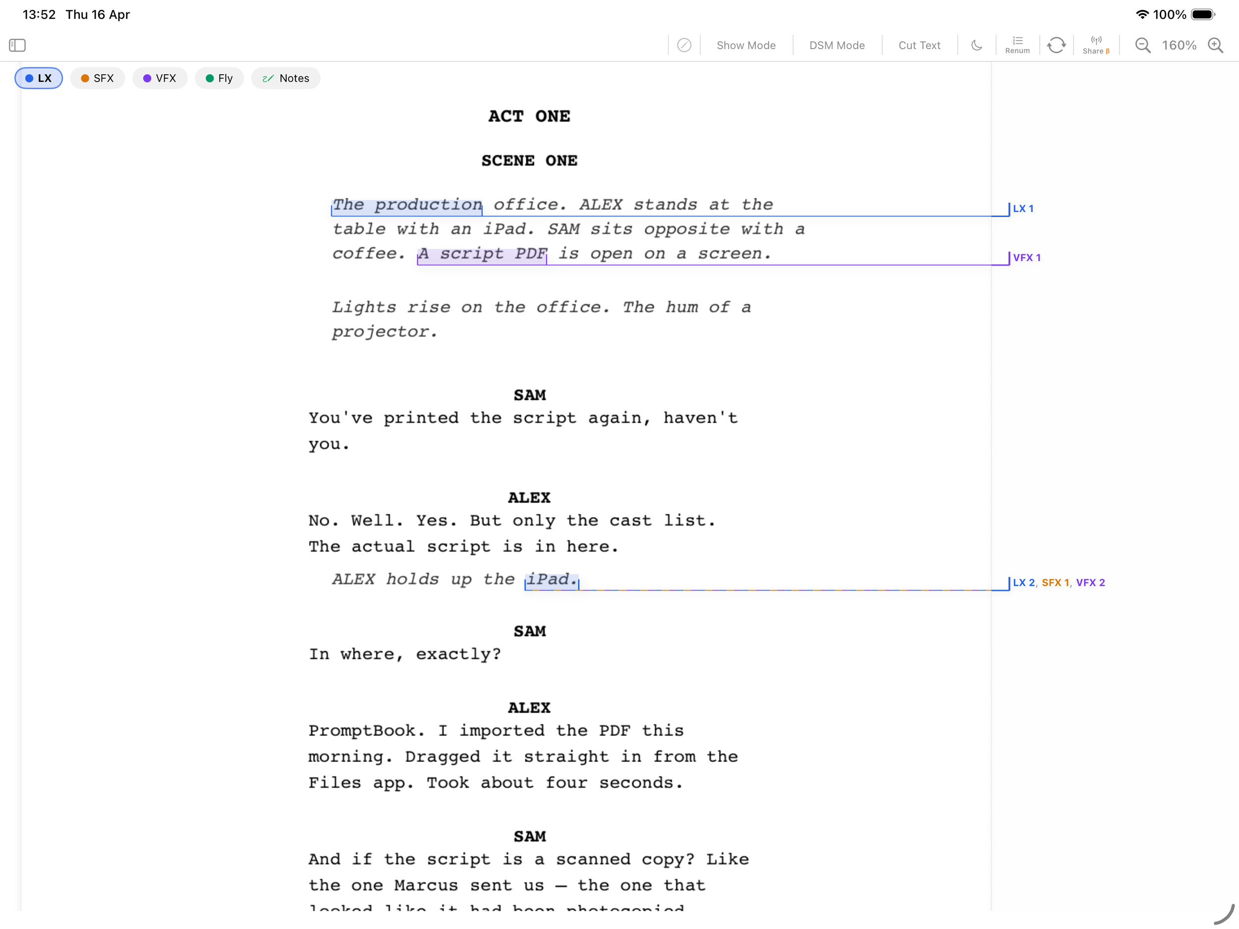 iPad – Cues on script