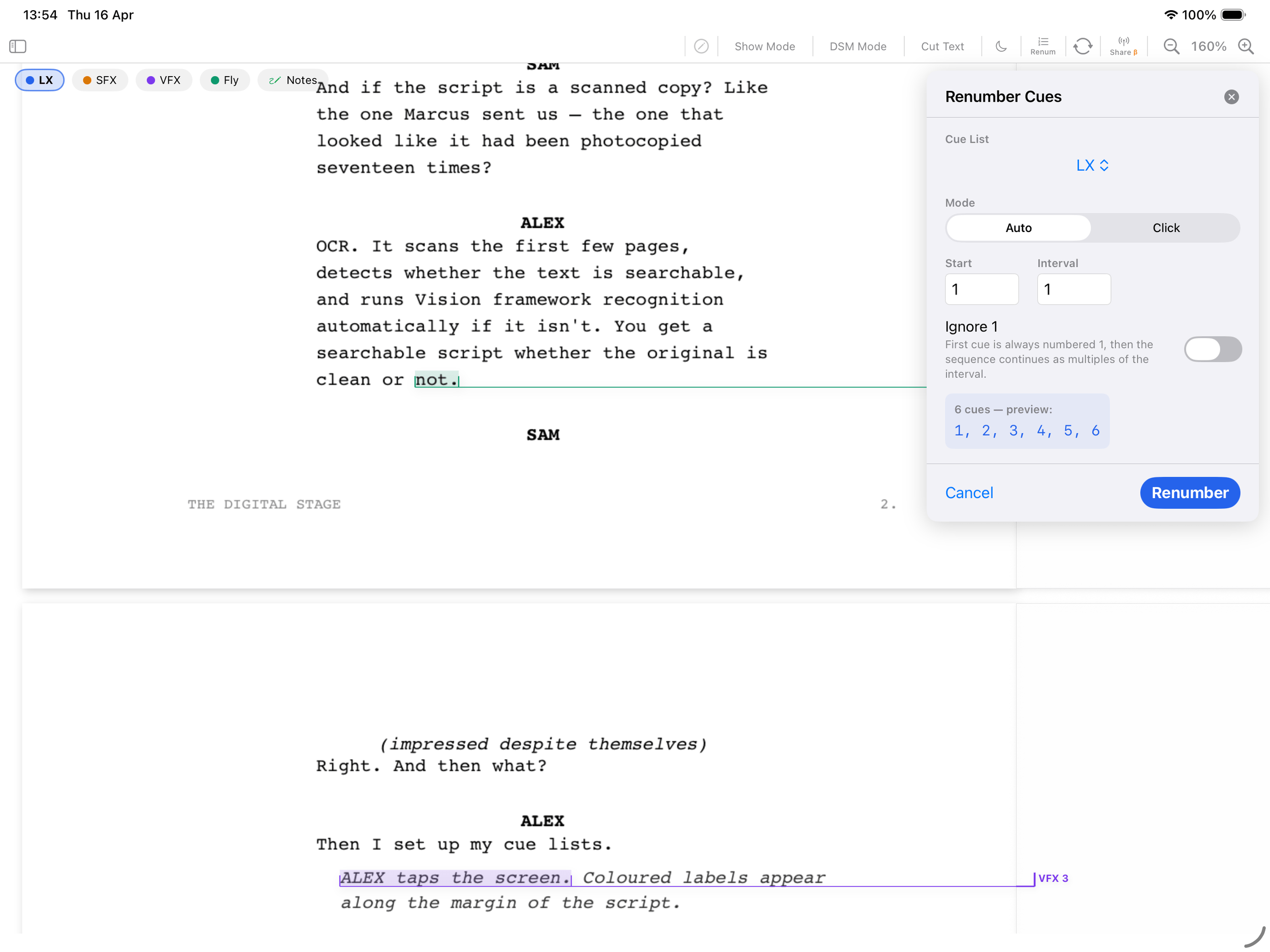 iPad – Renumbering cues