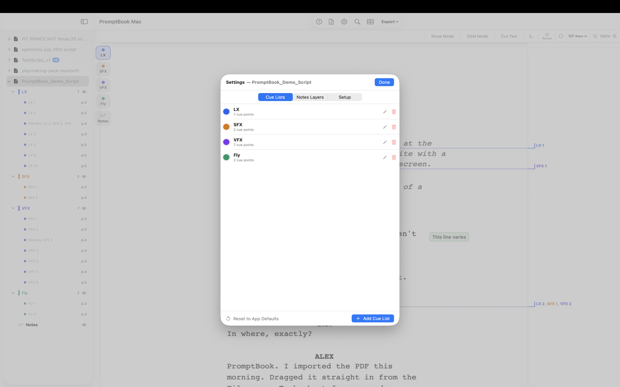 Mac – Cue list options