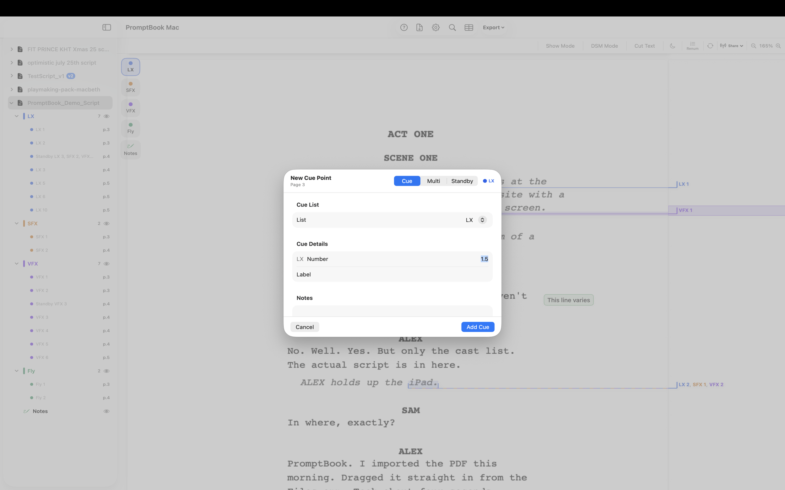 Mac – Adding a new cue