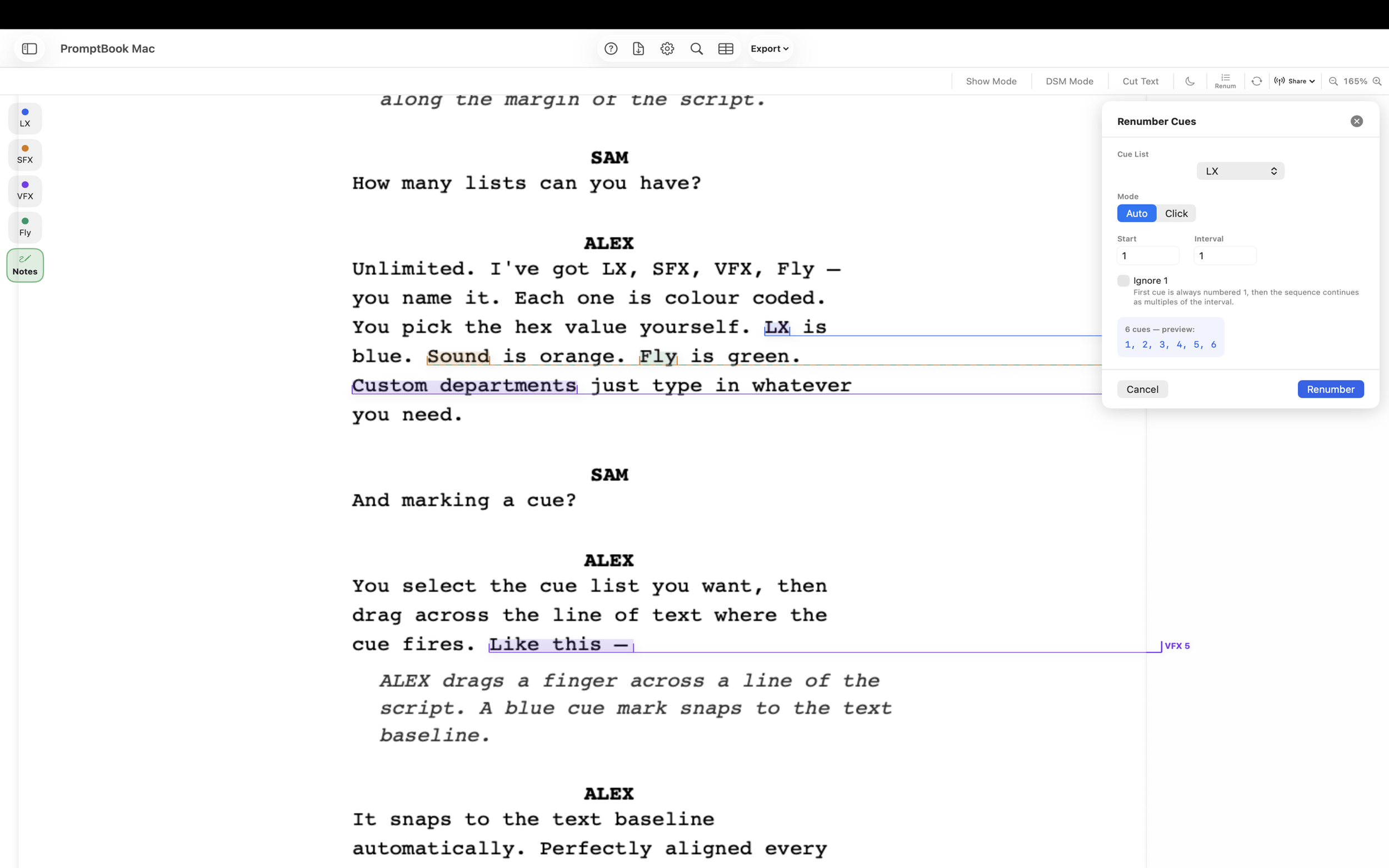 Mac – Renumbering cues