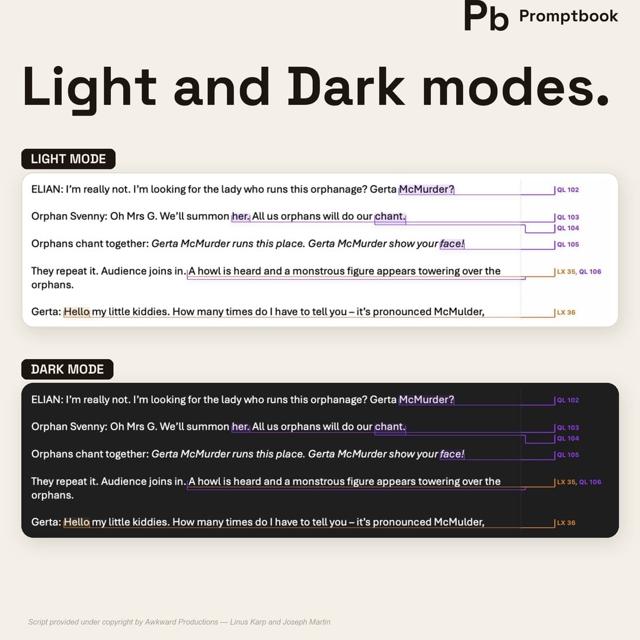 Light and dark — full dark mode for low-light use