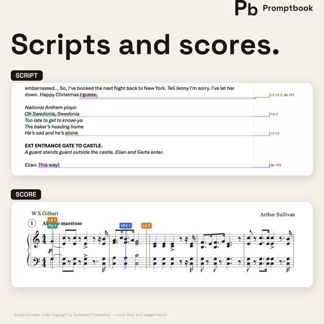 Scripts and scores — mark up text scripts and sheet music