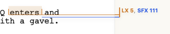 The result on the page: LX 5 and SFX 111 on the same words